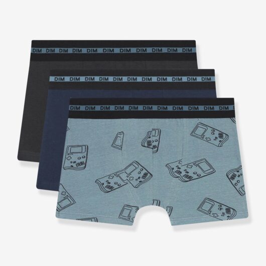 Pack of 3 boys' boxers with gameboy pattern Ecodim grey