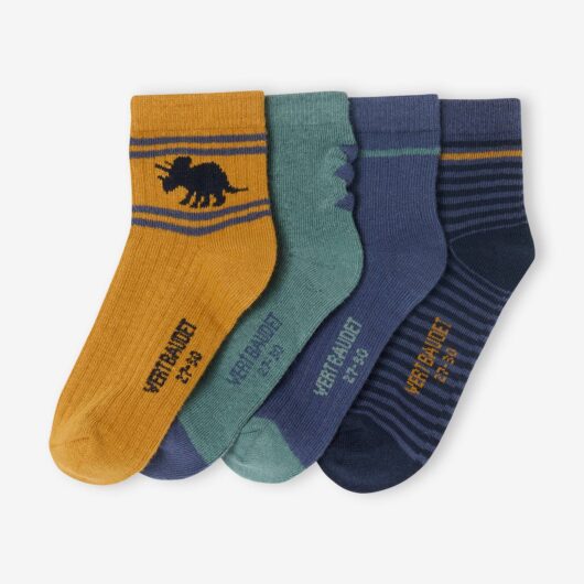 Pack of 4 Pairs of Dinosaur Ankle Socks for Boys navy blue