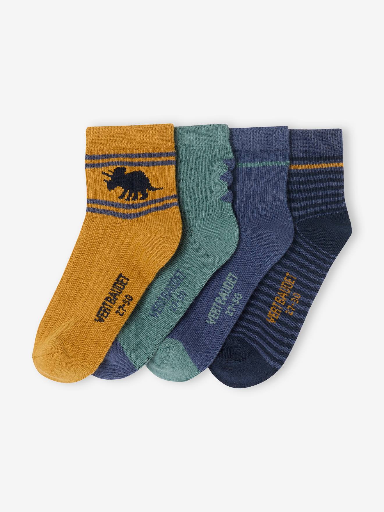 Pack of 4 Pairs of Dinosaur Ankle Socks for Boys navy blue