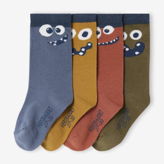 Pack of 4 pairs of "monsters" socks for boys blue