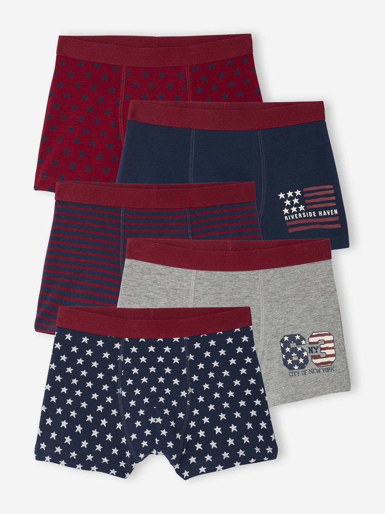Pack of 5 Flag Boxer Shorts for Boys navy blue