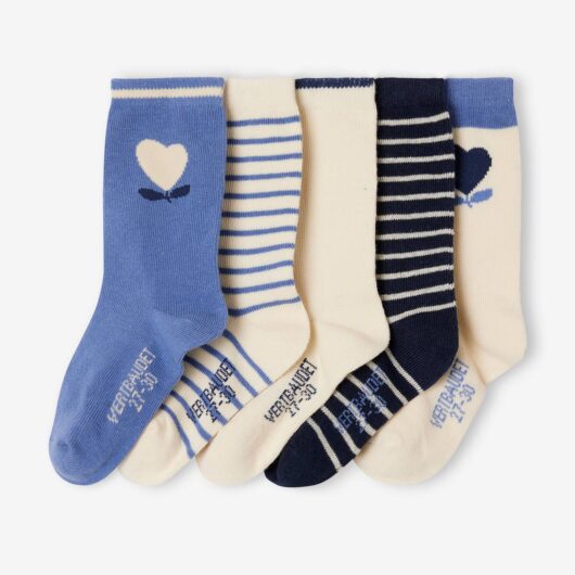 Pack of 5 Pairs of Heart Socks for Girls chambray blue