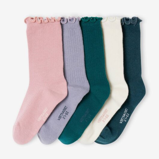 Pack of 5 Pairs of Rib Knit Socks for Girls night blue