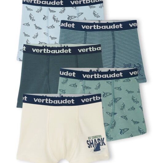 Pack of 5 Pairs of "Sharks" Boxer Shorts for Boys blue medium solid with design