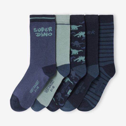 Pack of 5 Pairs of "Super Dino" Socks for Boys navy blue