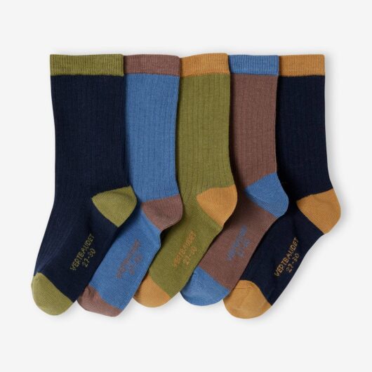 Pack of 5 Pairs of Two-Tone Rib Knit Socks for Boys night blue