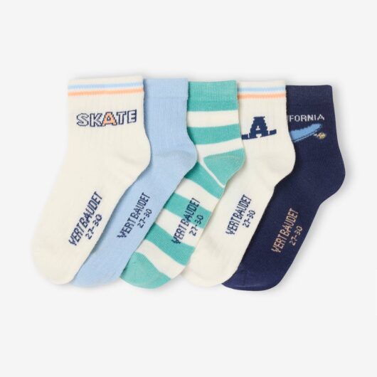 Pack of 5 Pairs of "US Skate" Socks for Boys sky blue