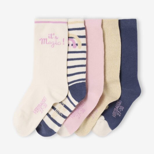 Pack of 5 Pairs of 'Unicorn' Socks for Girls navy blue