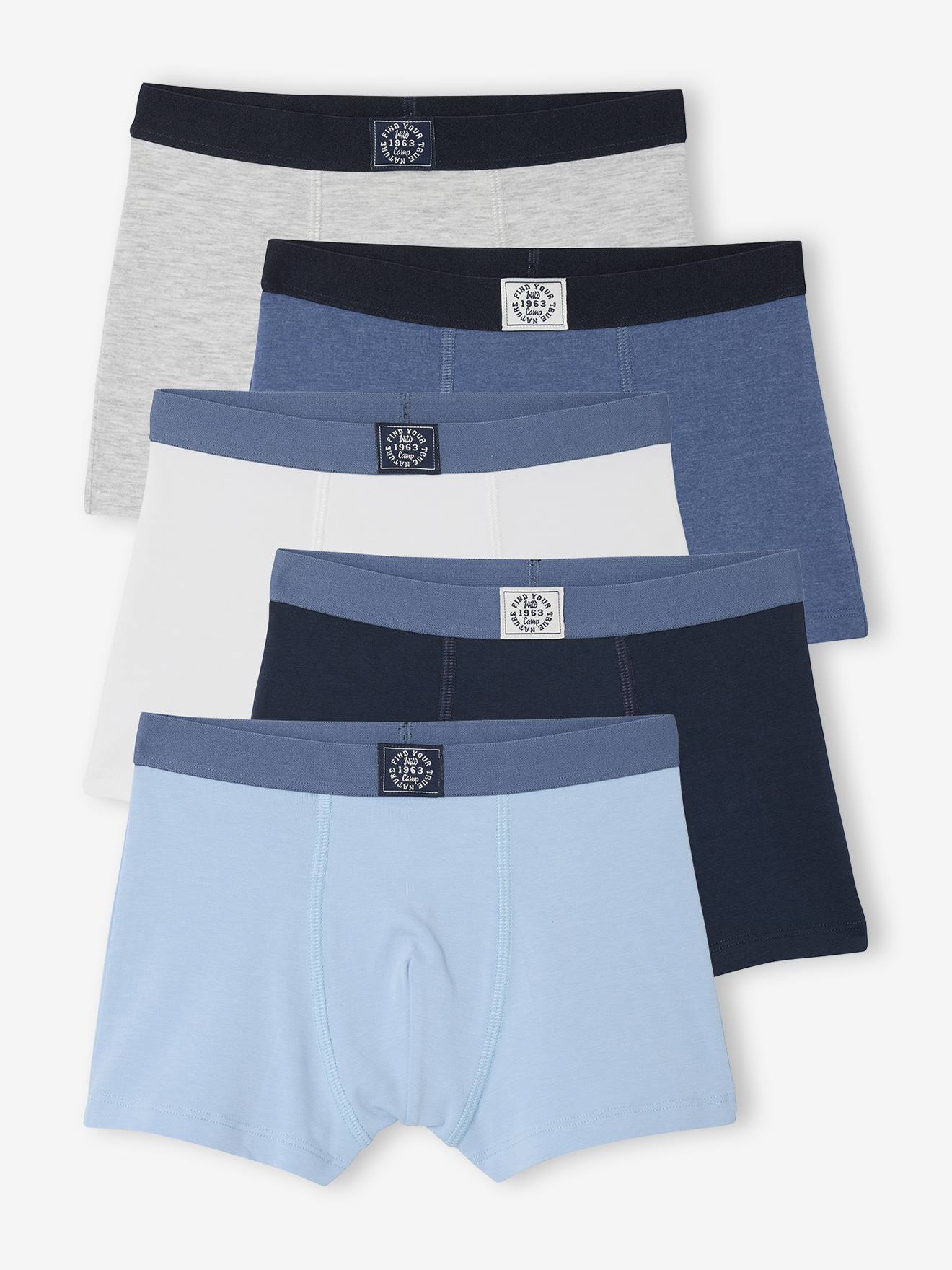 Pack of 5 Plain Boxers for Boys blue
