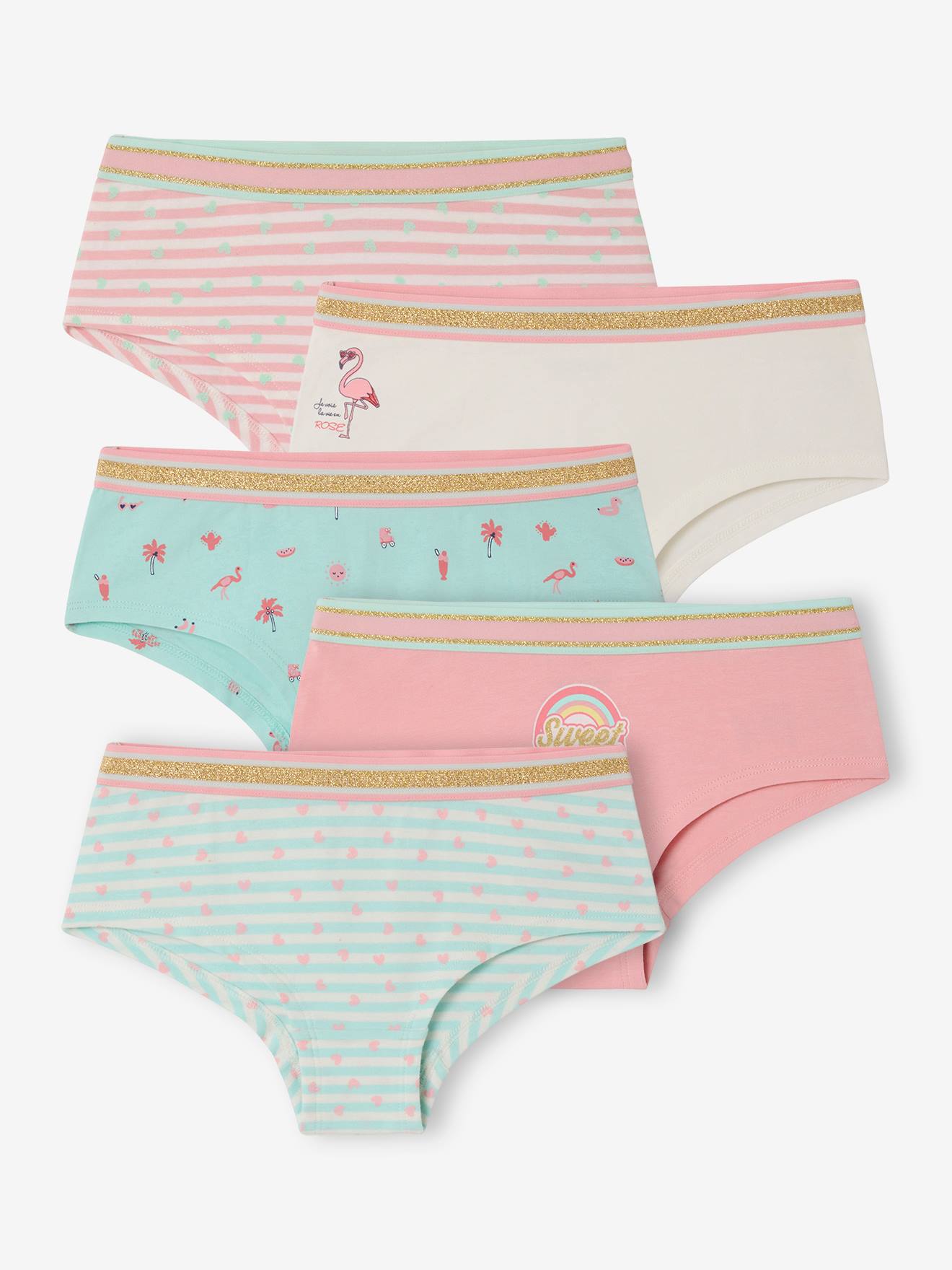 Pack of 5 Shorties for Girls blue light all over printed