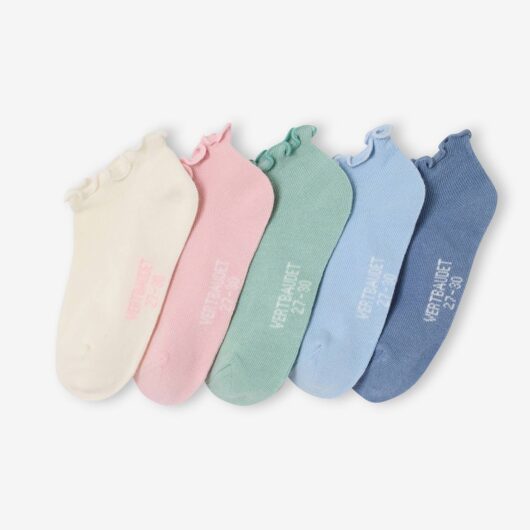 Pack of 5 pairs of girls' ankle socks sky blue