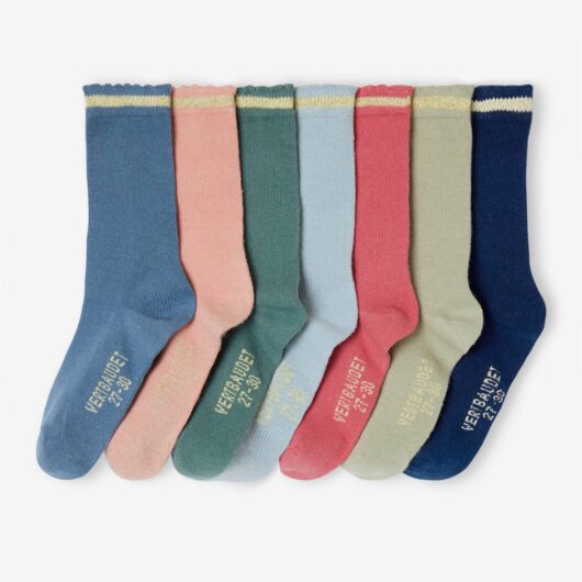 Pack of 7 Pairs of Socks in Lurex for Girls blue