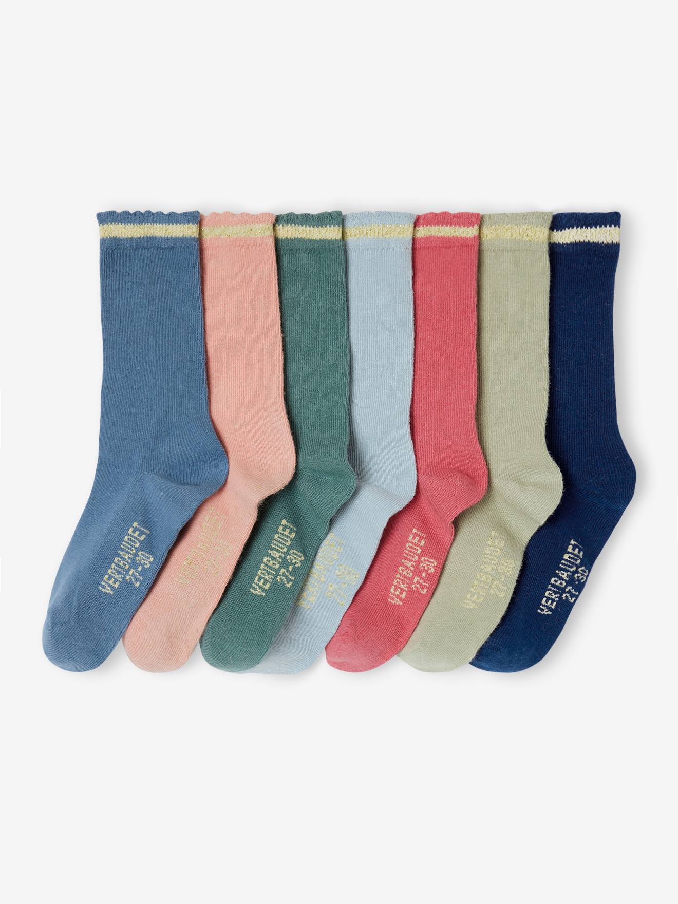 Pack of 7 Pairs of Socks in Lurex for Girls blue
