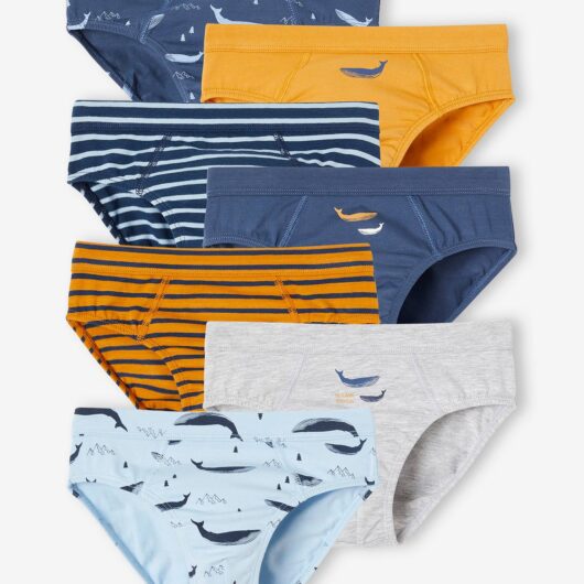Pack of 7 Whale Briefs in Stretch Organic Cotton for Boys sky blue