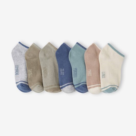 Pack of 7 pairs of Trainer Socks for Boys grey blue