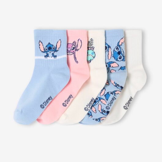 Pair of 5 Ankle Socks for Girls, Disney® LILO & STITCH sky blue