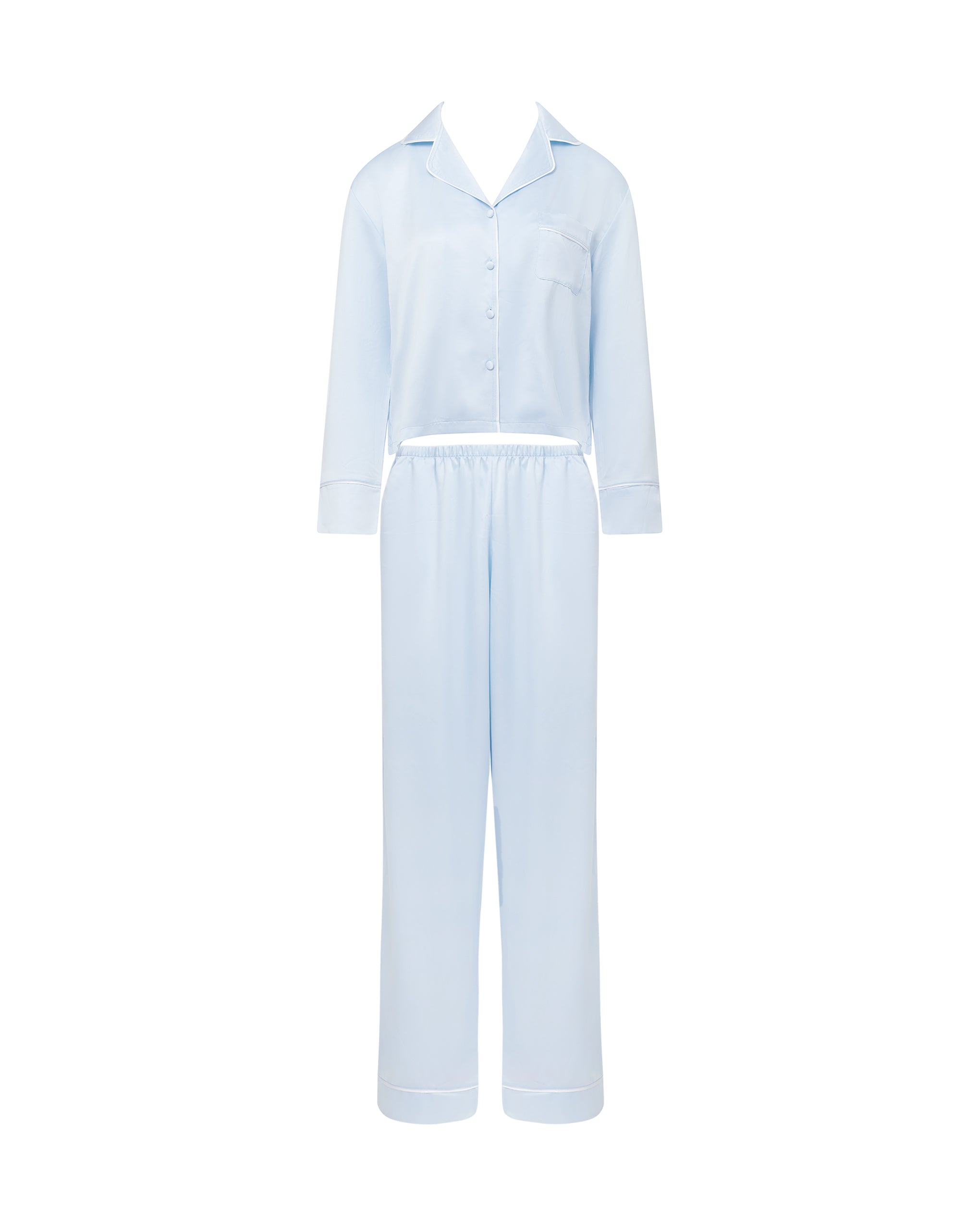 Bluebella Sara Luxury Satin Long Set Ice Water Blue/White - 10