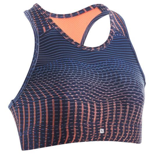Girls Breathable Sports Bra - Blue/coral Print