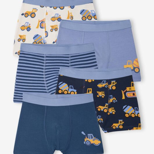 Pack of 2 boys' boxers with digger print ocean blue