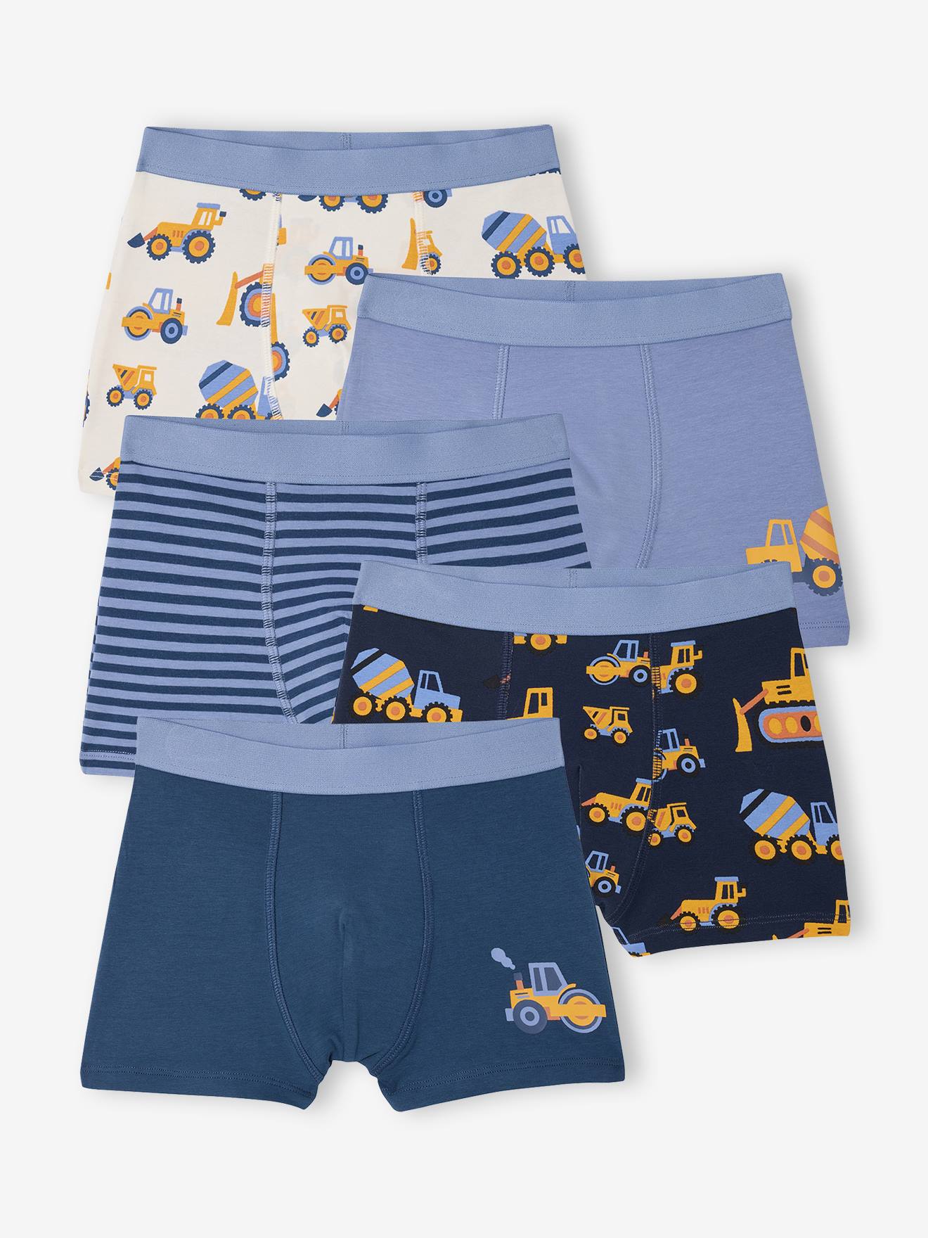 Pack of 2 boys' boxers with digger print ocean blue